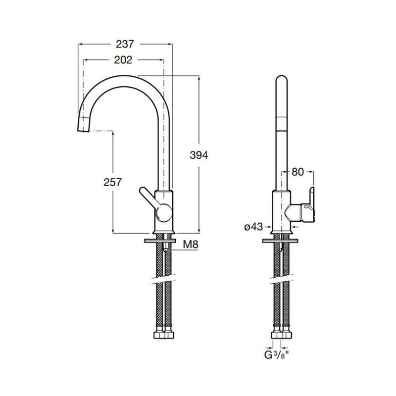 Rubinetto Cucina Miscelatore Monocomando Lavello Canna Tonda in Ottone Granito Plus Nero-2