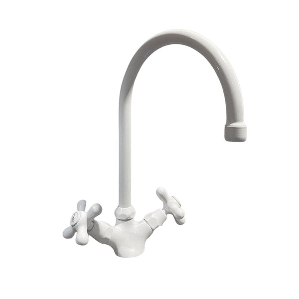 sconto Rubinetto Cucina Miscelatore Doppio Comando Lavello Canna Tonda in Ottone Paini Monaco Bianco