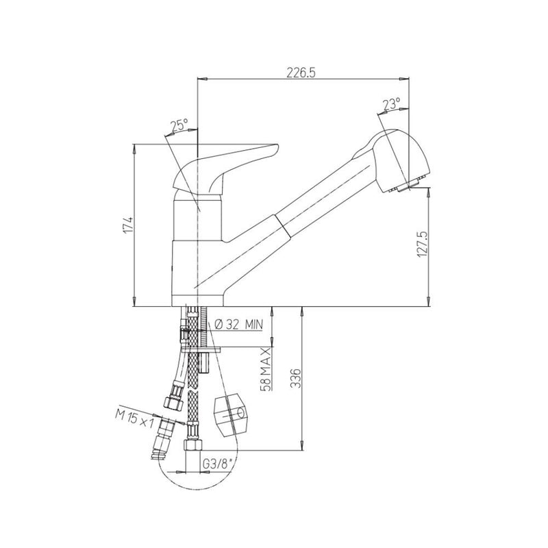 Rubinetto Cucina Miscelatore Monocomando Doccetta Estraibile in Ottone Paini Satinato-2