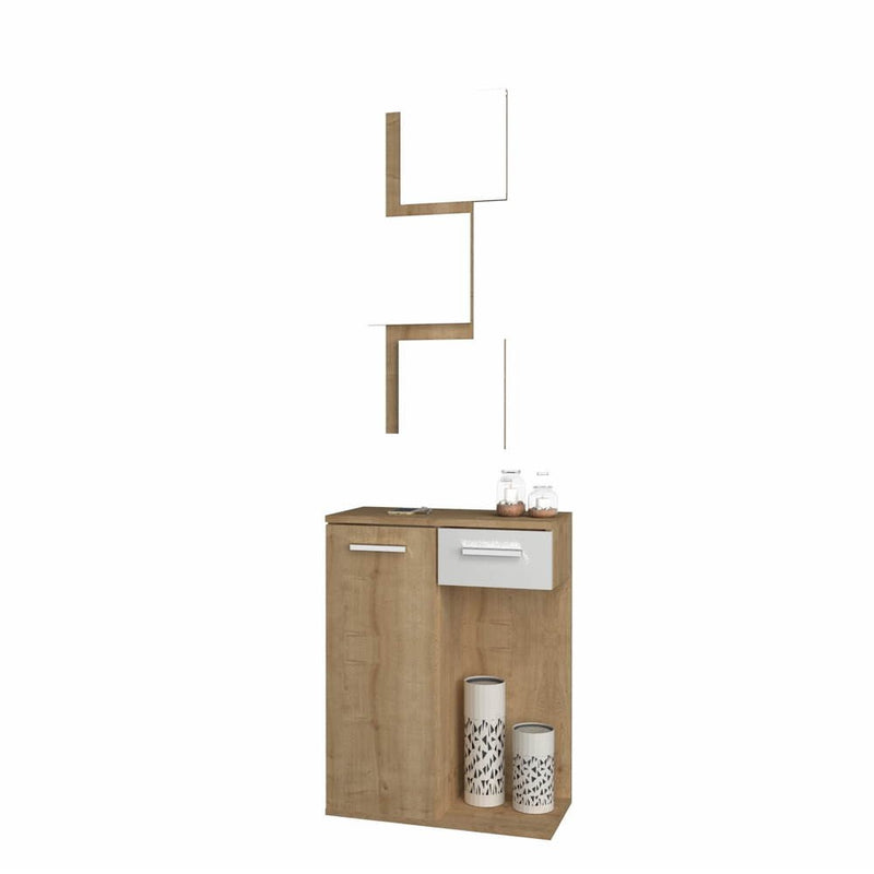 Mobile ingresso Lion 60x35x79 cm con specchi anta e cassetto rovere bianco-4