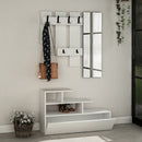 Mobile Ingresso Scarpiera Appendiabiti e Specchio 100x30x61 cm in MDF Vesty Bianco-2