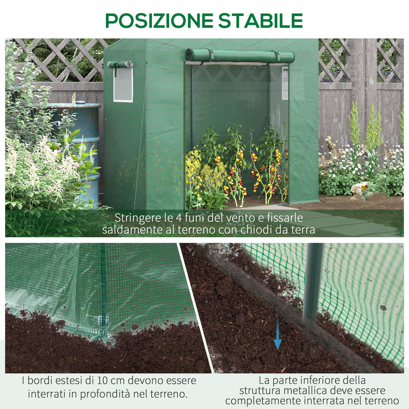 Serra da Giardino 200x77x148-169 cm 2 Finestre e Copertura Rinforzata in Acciaio e PE Verde-6