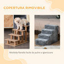 Scaletta per Cani 4 Gradini 60x35x44 cm in Flanella Sfoderabile e Truciolato Grigio chiaro-5