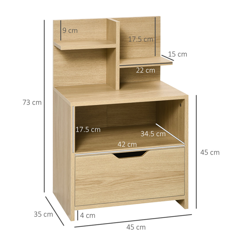 Comodino 1 Cassetto 2 Ripiani 45x35x73 cm in Legno Truciolare Naturale-3