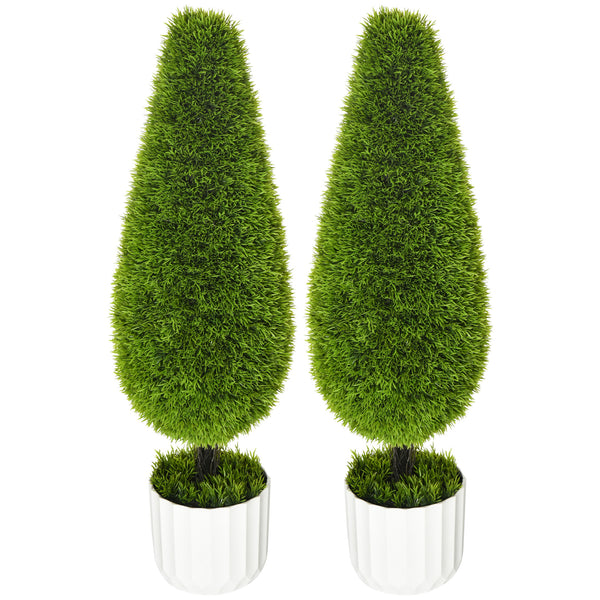 prezzo Set 2 Piante Cipresso Artificiali H90 Cm con Vaso Ø12x16 cm Verde e Bianco