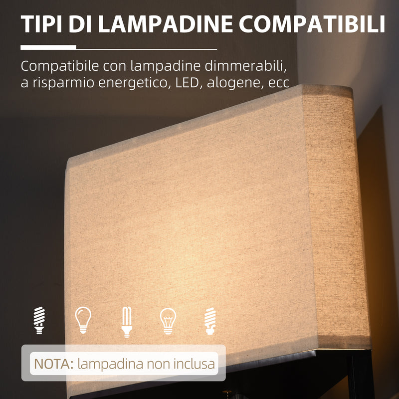 Lampada da Terra Angolare 50x37x159 cm con Ripiani e Paralume in Tessuto Nero-7