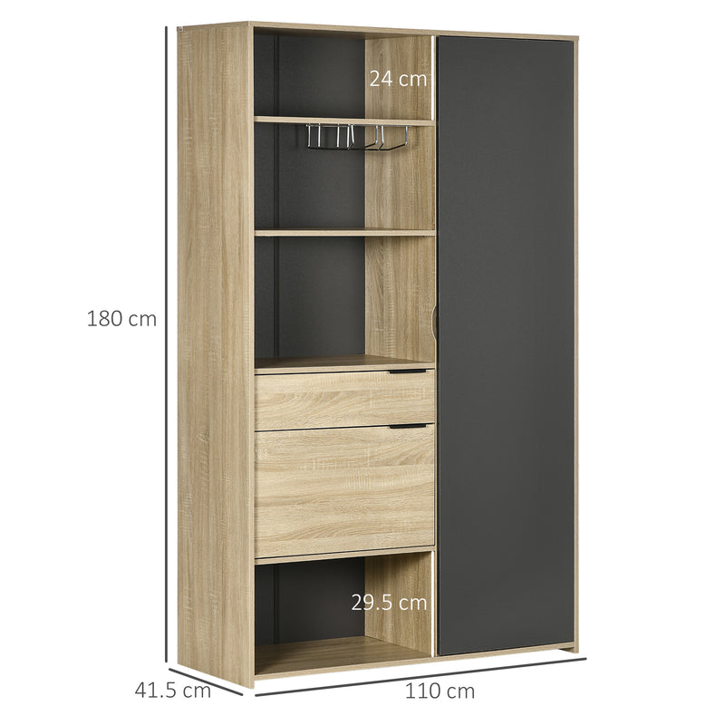 Credenza Moderna da Cucina 110x41,5x180 cm con Armadietto Cassetto e Porta Calici in MDF Legno Naturale e Grigio-3