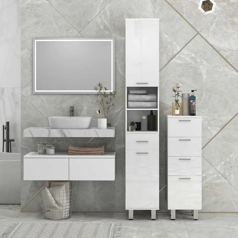 Mobiletto Bagno 4 Cassetti 30x30x93 cm in Truciolato Bianco-7