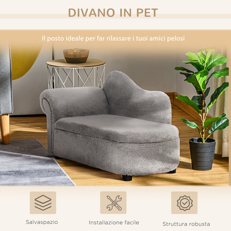 Divano per Cani e Gatti con Vano Contenitore 80x40x46 cm Rivestimento Vellutato Grigio Scuro-6