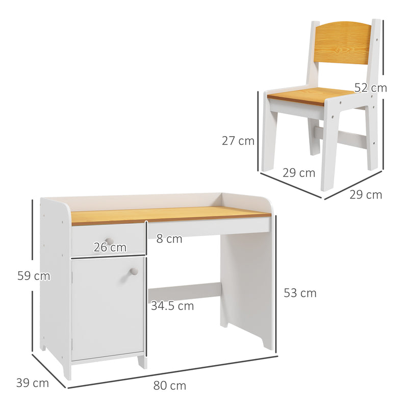 Banco Scuola con Sedia per Bambini con Cassetto e Armadietto in Legno Bianco-3