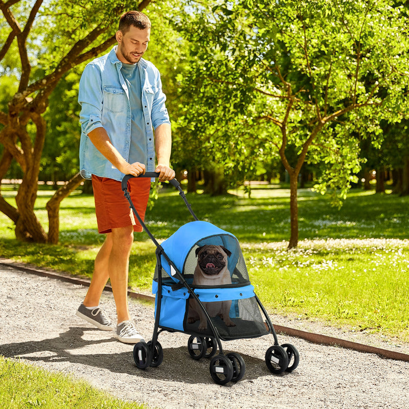 Passeggino per Cani Pieghevole 82x47x97 cm in Tessuto Oxford Blu-2