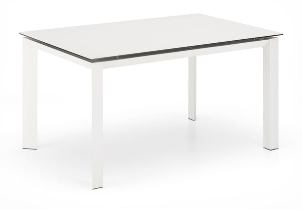 acquista Table Extensible 140/220x90x75 cm en Métal avec Plateau en Céramique sur Verre Marbre Blanc