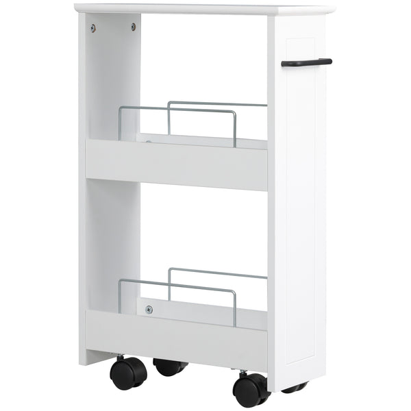 sconto Chariot Multifonctionnel Gain de Place 42,5x20,3x66,7 cm en Bois MDF et Roues Blanches