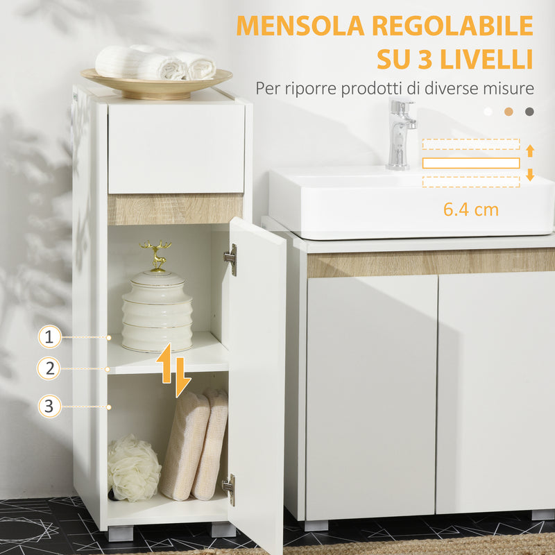 Mobiletto Bagno 30x33x88 cm con Cassetto e Armadietto in Legno  Bianco-5