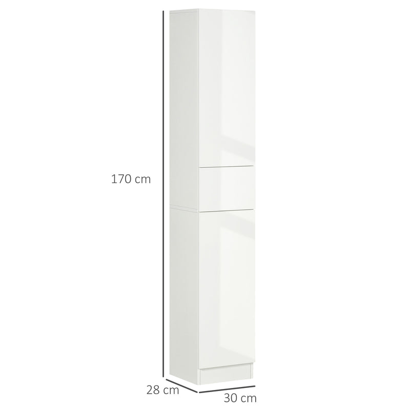 Colonna Bagno 1 Cassetto 2 Armadietti 30x28x170 cm in Legno truciolare e MDF Bianco Lucido-3