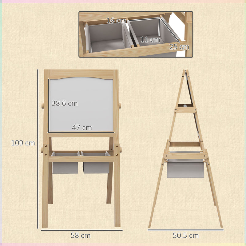 Lavagna 3 in 1 con Cavalletto per abambini 58x50,5x109 cm con Cestini Legno Naturale-3