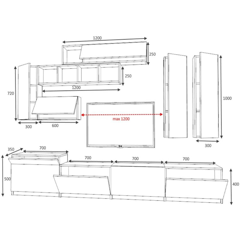 Parete attrezzata Domino 280 cm bianco rovere-5