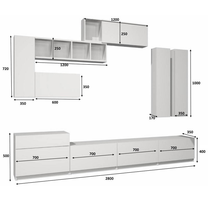 Parete attrezzata Domino 280 cm bianco rovere-4