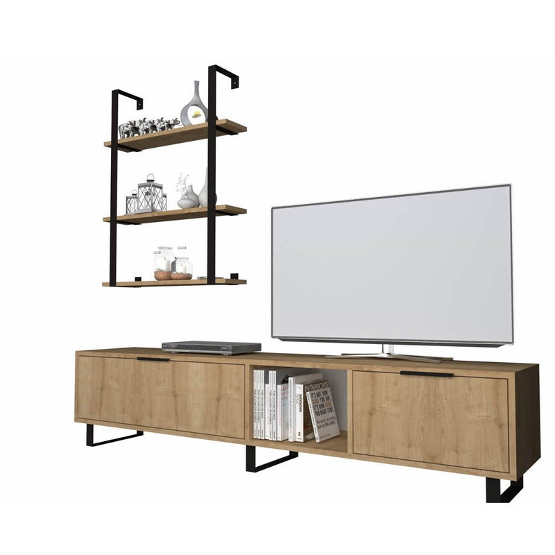 Parete attrezzata Zenon 180 cm porta tv e libreria rovere-1