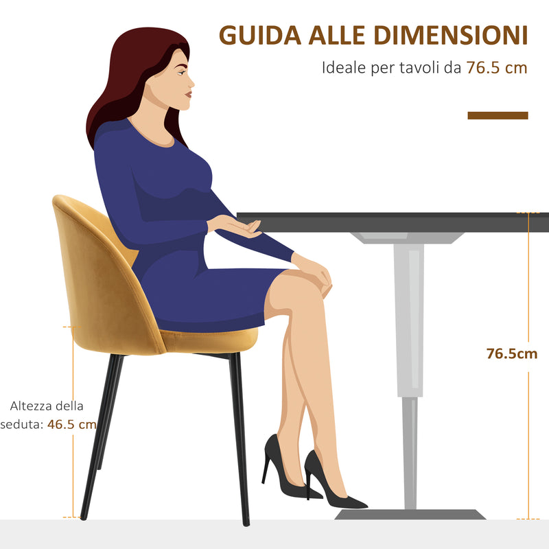 Set 2 Sedie Imbottite 49x50x77 cm in Velluto Giallo-7