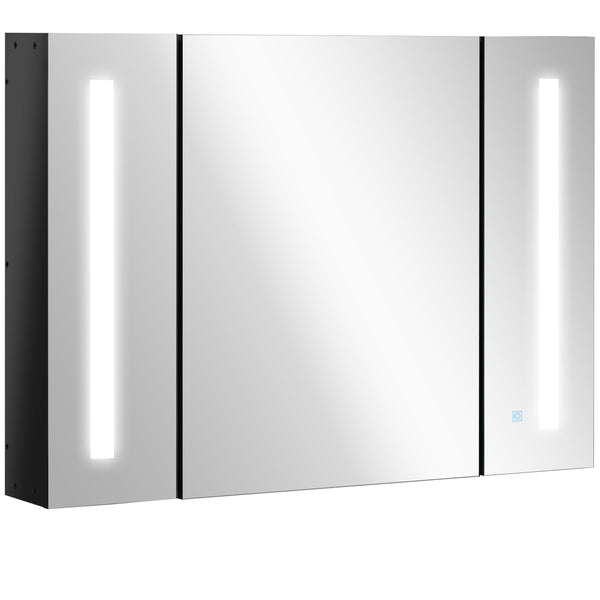 acquista Meuble Miroir pour Salle de Bain 3 Portes 90x15x65 cm avec Eclairage LED Noir