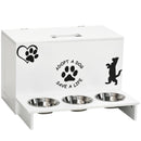 Set 3 Ciotole per Cani 500 ml 57x53x37,5 cm  in MDF e Acciaio Inox Bianco-1