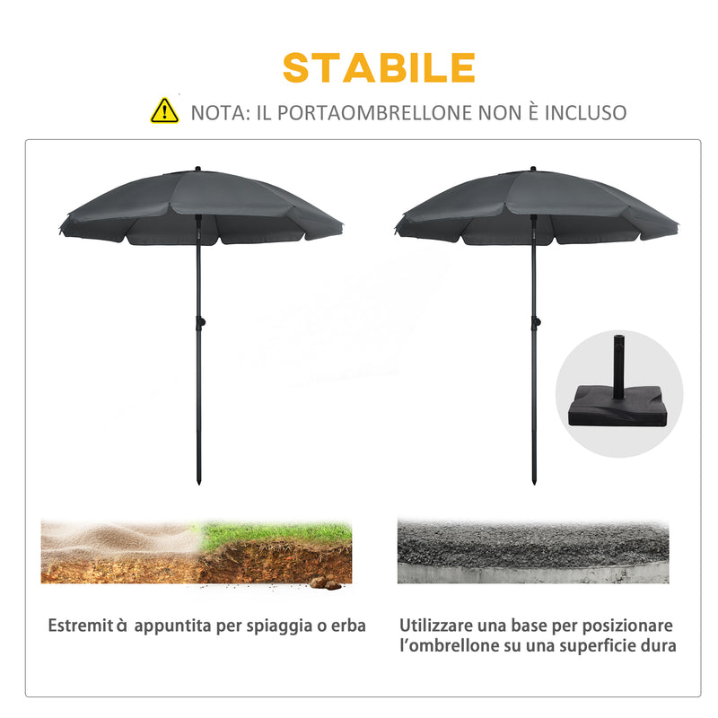 Ombrellone da Giardino Ø180x209 cm in Poliestere e Acciaio Grigio-7