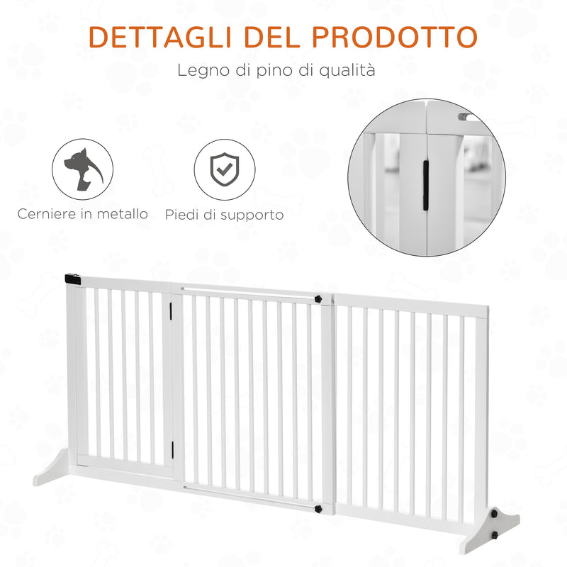 Cancellino per Cani Taglia Regolabile a 3 Pannelli 113-166x36x71 cm in Legno di Pino Bianco-7