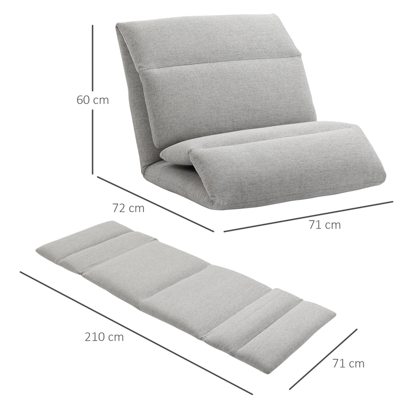 Poltrona da Terra 71x72x60 cm Schienale Reclinabile in Tessuto Grigio Chiaro-3