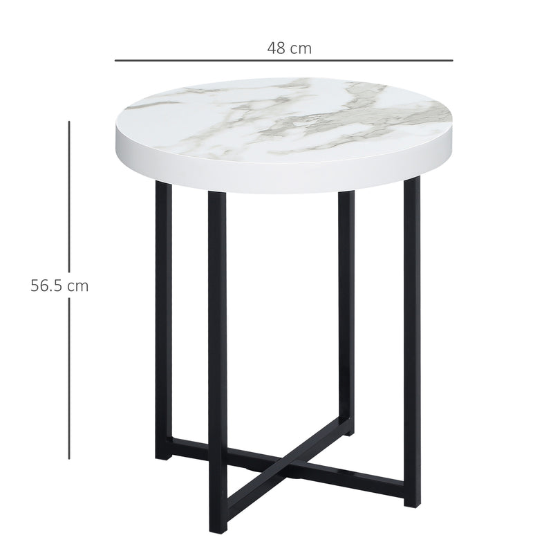 Tavolino da Caffè Rotondo con Base a X 48x48x56,5 cm in MDF e Metallo Bianco-3