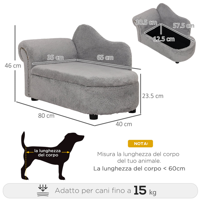 Divano per Cani e Gatti con Vano Contenitore 80x40x46 cm Rivestimento Vellutato Grigio Scuro-3