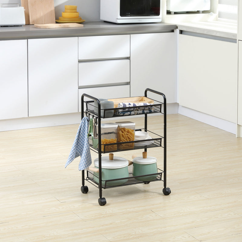 Carrello da Cucina a 3 Ripiani 41,5x26,5x63 cm in Acciaio e Polipropilene Nero-7