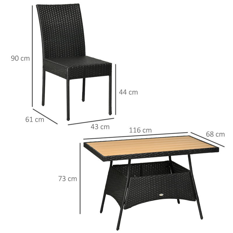 Set Tavolo e 4 Sedie da Giardino in Acciaio e Rattan PE Nero-3