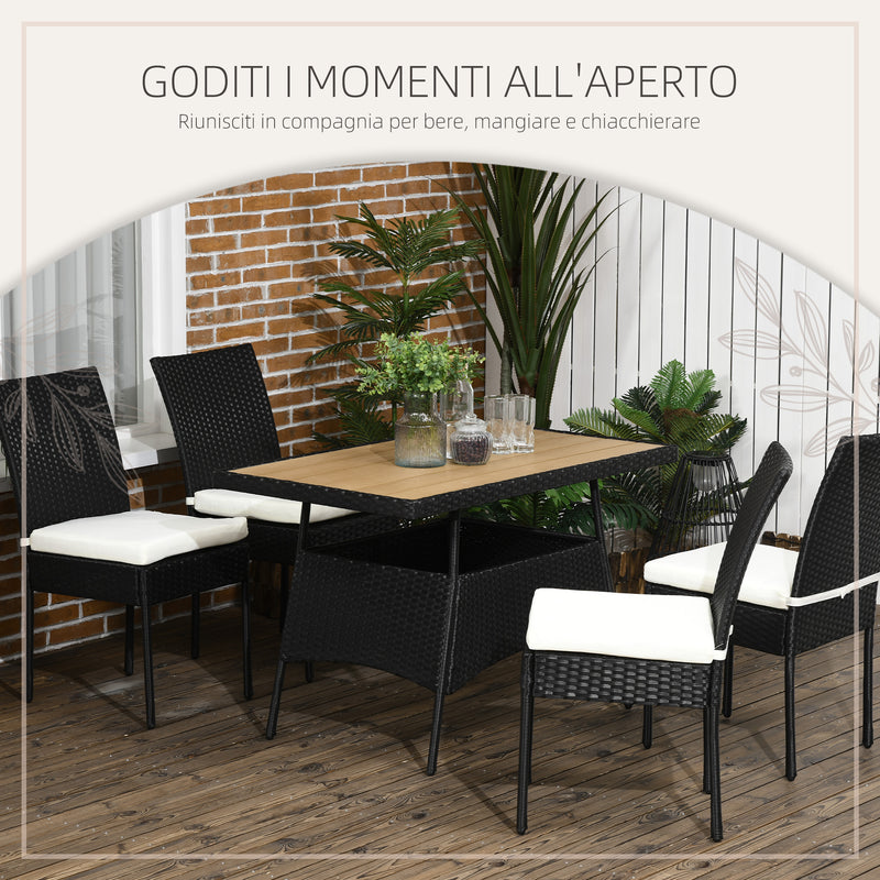 Set Tavolo e 4 Sedie da Giardino in Acciaio e Rattan PE Nero-4