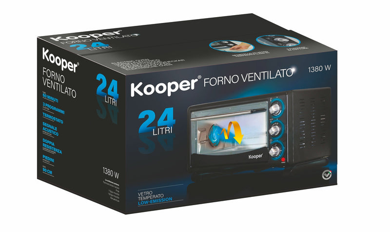 Forno Fornetto Elettrico Ventilato 24 Litri 1380W Kooper Texas 24 Nero-8