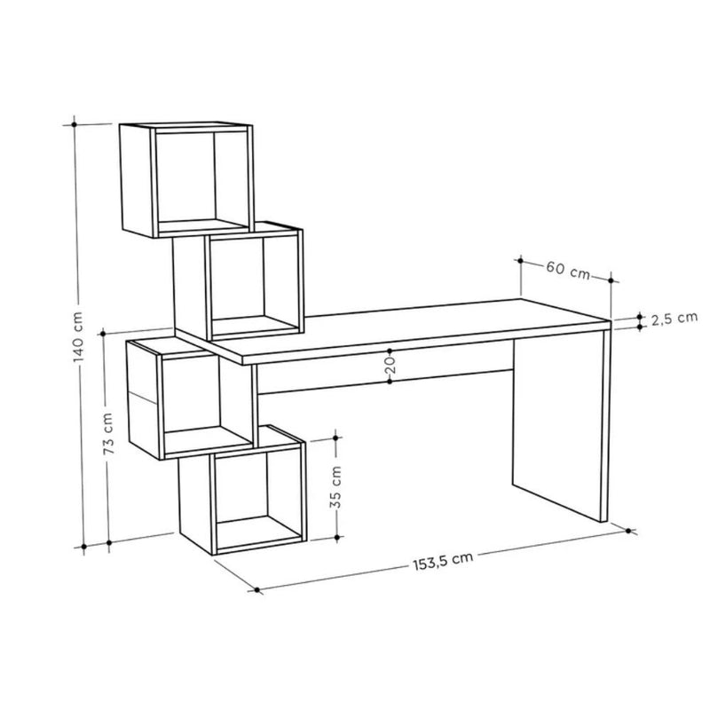 Scrivania 153,5x60x140 cm con libreria Balance bianca-3