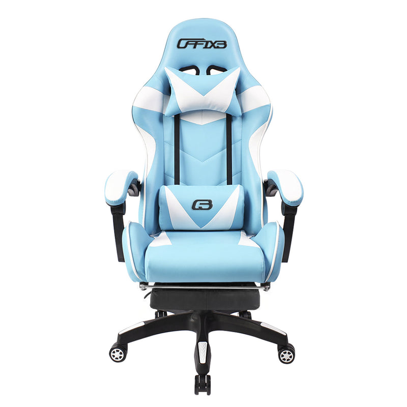 Sedia Gaming con Poggiapiedi in Similpelle Azzurro-1