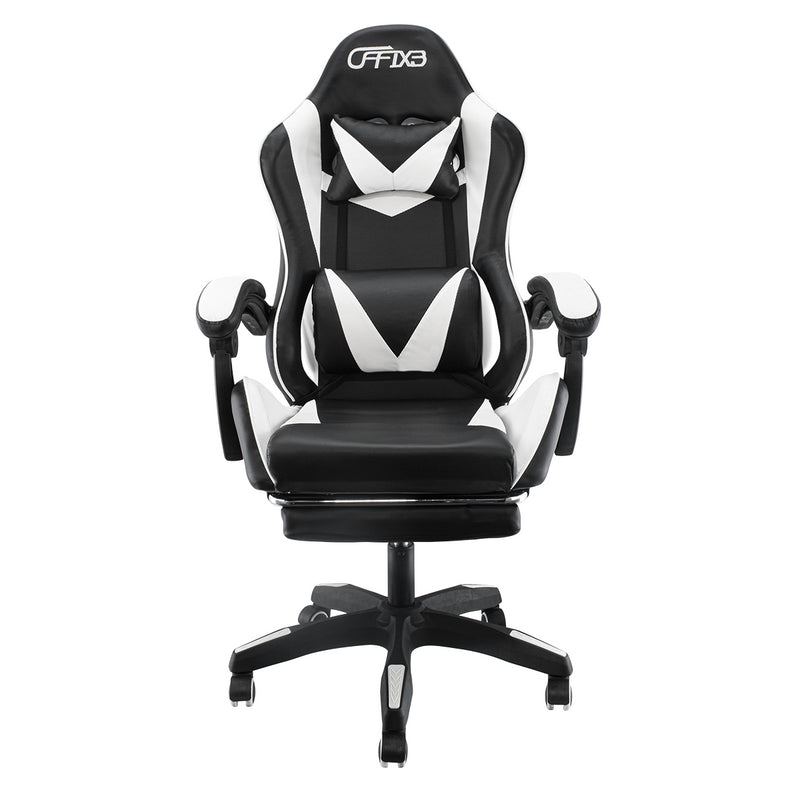 Sedia Gaming con Poggiapiedi in Similpelle Bianco-1