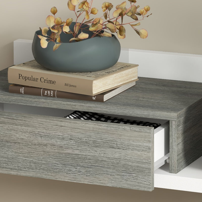 Mobile da Ingresso 2 in 1 con Specchio e Cassetto in MDF Grigio e Bianco-9