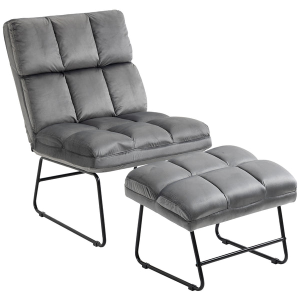 Chaise rembourrée avec repose-pieds 60x80,5x89 cm en tissu effet velours gris prezzo