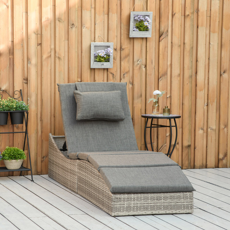 Lettino Prendisole da Giardino 60x200x40 cm in Rattan PE Grigio-2