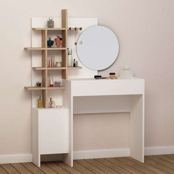 Meuble de Salle de Bain avec Miroir 105x35x151 cm en MDF Chêne Blanc Mup sconto