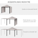 Gazebo da Giardino 3x3m con Tenda Parasole Laterale Cachi-4