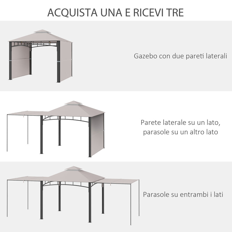 Gazebo da Giardino 3x3m con Tenda Parasole Laterale Cachi-4