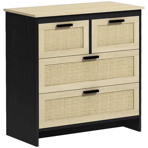 Cassettiera 4 Cassetti 80x38x80 cm in Truciolato e Rattan Nero e Color Legno acquista