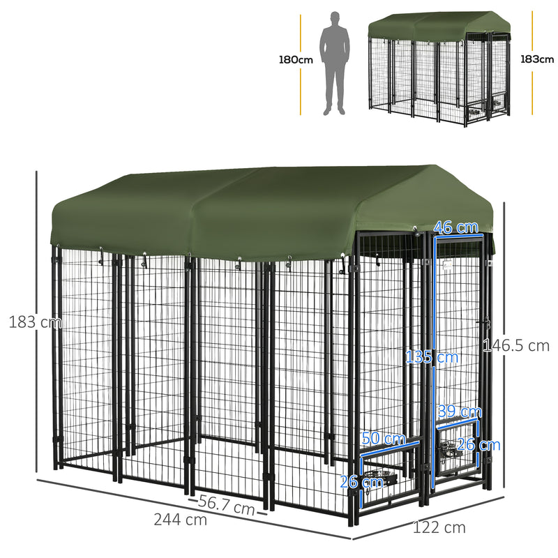 Kennel per  Cani da Esterno 244x122x183 cm in Acciaio e Tessuto Oxford Verde-3