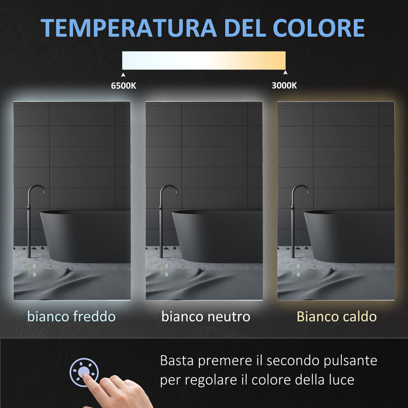 Specchio da Bagno 90x60 cm con Cornice a LED Argento-6