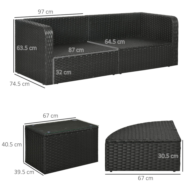 Set Salotto da Giardino Poltrona 2 Posti con Poggiapiedi e Tavolino Nero-3