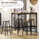 Set Tavolo Alto e 4 Sgabelli in MDF e Metallo Marrone e Nero-4