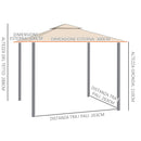 Gazebo da Giardino 3x3m con Tenda Parasole Laterale Cachi-3